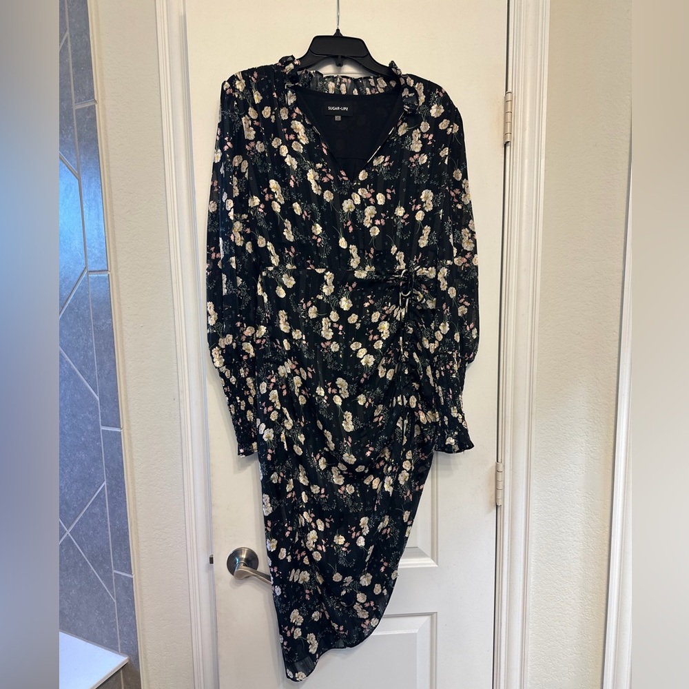Sugar Black Floral Long Sleeve Dress